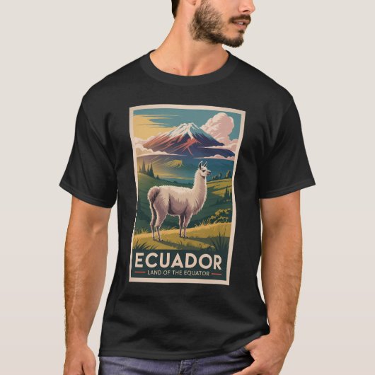 Ecuador Llama Illustration Travel Art Vintage Tシャツ (正面)