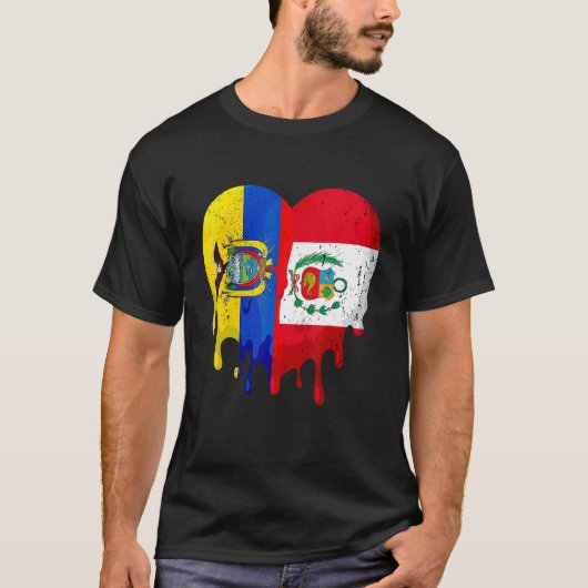 Ecuador Peru Flag Heart Citizen Grown Patriot Coun Tシャツ (正面)