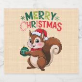 Écureuil de Noël festif avec boule de noël スパークリングワインラベル (シングルラベル)