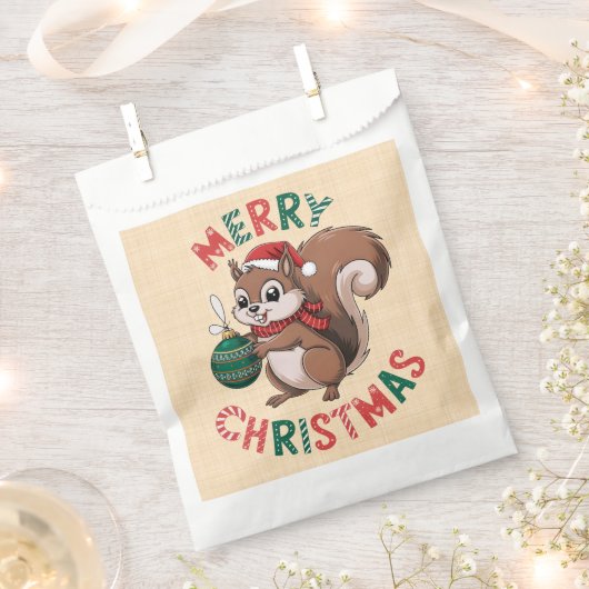 Ecureuil de Noël - Merry Christmas フェイバーバッグ (クリップ留めされた状態)