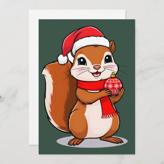 Écureuil de Noël Mignon 招待状 (正面/裏面)