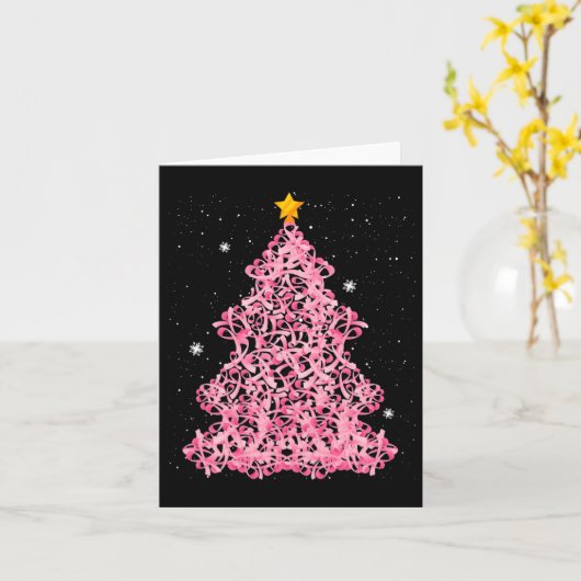Ed4d Pink Ribbon Christmas Tree Merry Xmas Breast  カード (黄色い花)