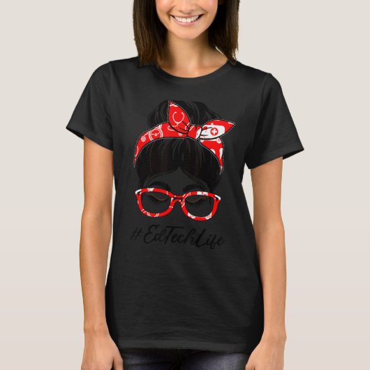 Ed Tech Women Messy Bun感謝の日の仕事 Tシャツ (正面)