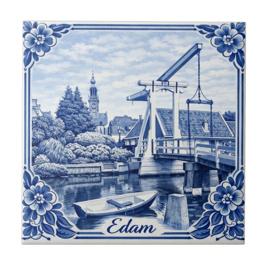 Edam Delft Blue style ceramic tile タイル (正面)