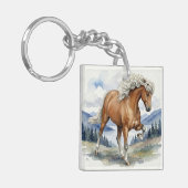 Edda Silver bay Icelandic Horse in the Mountains S キーホルダー (正面左)