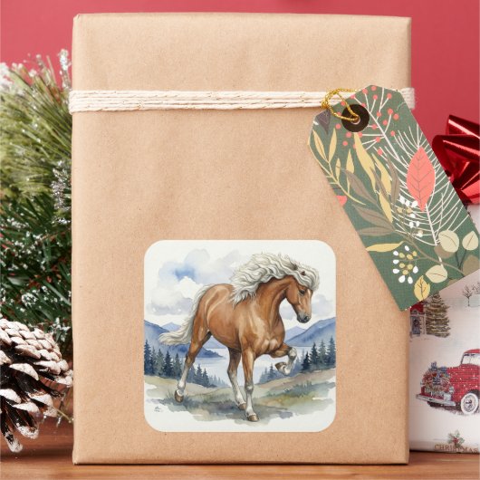Edda Silver bay Icelandic Horse in the Mountains S スクエアシール (クリスマス)