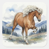 Edda Silver bay Icelandic Horse in the Mountains S スクエアシール (正面)