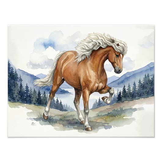 Edda Silver bay Icelandic Horse in the Mountains S フォトプリント (正面)