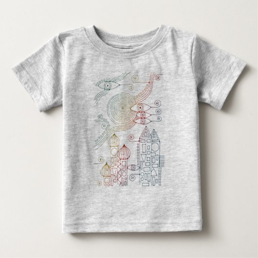EDDArtによる手描きの線 - 4つの形がひとつになる ベビーTシャツ (正面)