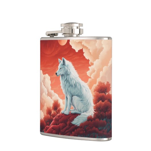 Edelstahl-Flachmann mit mystischem Wolf フラスク (左)