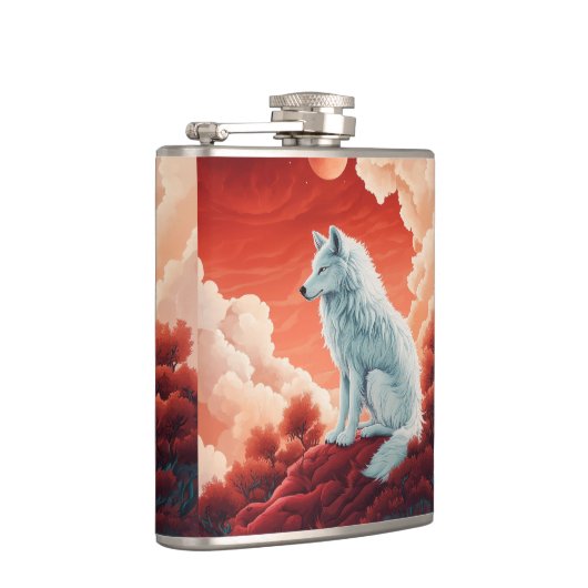 Edelstahl-Flachmann mit mystischem Wolf フラスク (右)