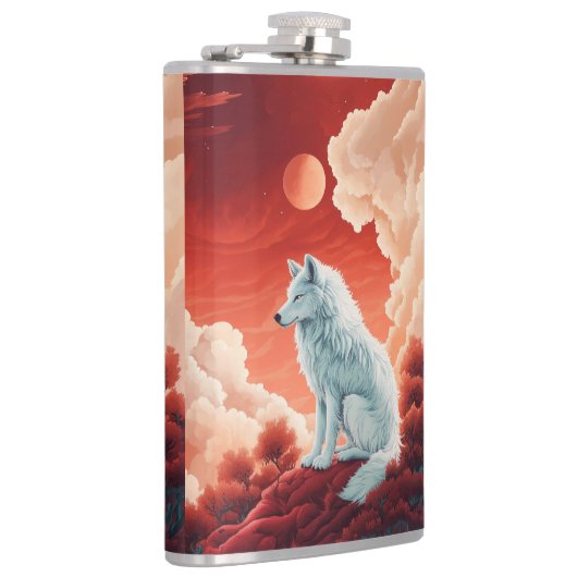 Edelstahl-Flachmann mit mystischem Wolf Flachmann フラスク (右)