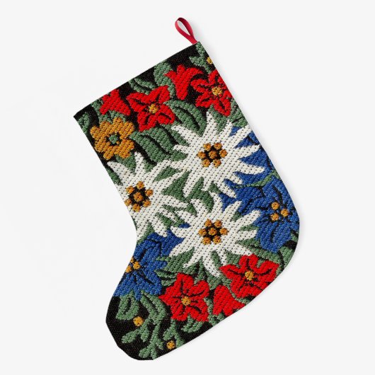 Edelweissのスイスの高山の花 ラージクリスマスストッキング (裏面 (吊り時))