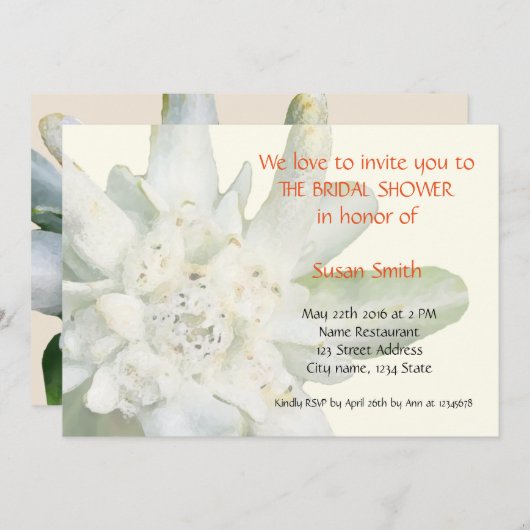 Edelweissの花のブライダルシャワーの招待状カード 招待状 (正面/裏面)