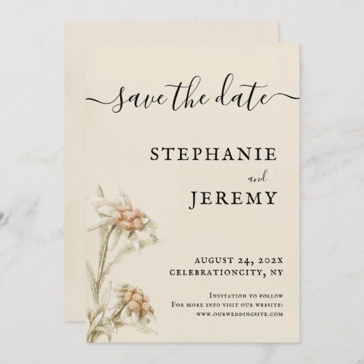 Edelweissヴィンテージフローラ保存日付招待状 招待状 (正面/裏面)