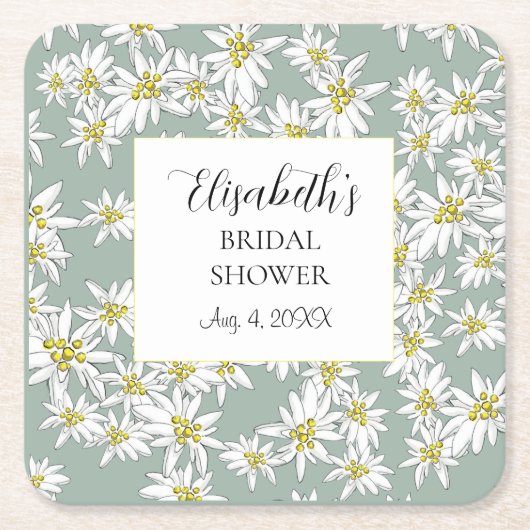 Edelweiss手図解入りの、写真付きの水パーソナライズされた色 スクエアペーパーコースター (正面)