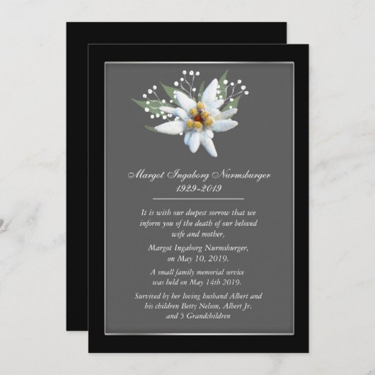 Edelwiess Europeanスタイル死亡告知カード 案内状 (正面/裏面)