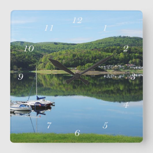 Edersee Bucht bei Scheid スクエア壁時計 (正面)
