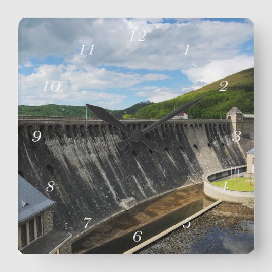 Edersee Staumauer mit Schloß Waldeck スクエア壁時計 (正面)