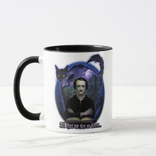 Edgar Allan Poe Gothic Mug – Haunted Raven & Cat マグカップ (左)
