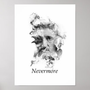 Edgar Allan Poe in Smoke with Raven - Nevermore ポスター