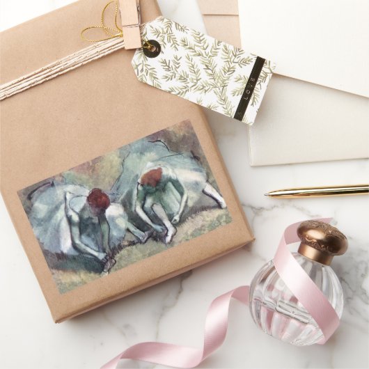  Edgar Degasによる「ダンサーが靴を結ぶ」 長方形シール (ギフト)