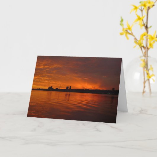 Edgewater, NJ Skyline at Sunset - H card カード (黄色い花)