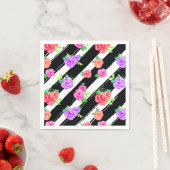 Edgyバラ&モダントレンディーストライプバースデーパーティー スタンダードカクテルナプキン (インサイチュ)