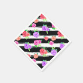 Edgyバラ&モダントレンディーストライプバースデーパーティー スタンダードカクテルナプキン (角)