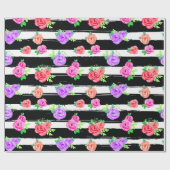 Edgyバラ&モダントレンディーストライプバースデーパーティー ラッピングペーパー (フラット)