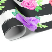 Edgyバラ&モダントレンディーストライプバースデーパーティー ラッピングペーパー (ロールコーナー)