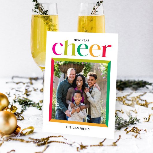 Edgyフレームハッピーニューイヤーホリデーフォトカード シーズンカード