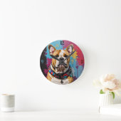 Edgyブルドッグの背グランジ景 ラウンド壁時計 (ホーム)