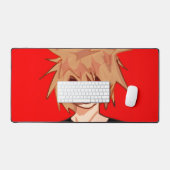 Edgy Anime Boy Aesthetic Desk Mat - Red & Black  デスクマット (キーボード&マウス)