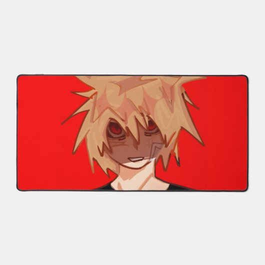 Edgy Anime Boy Aesthetic Desk Mat - Red & Black  デスクマット (正面)
