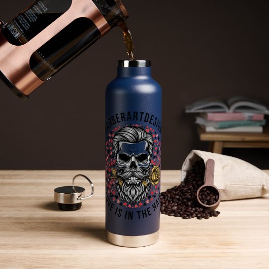Edgy Barber Skull & Rose Valentine Stainless Steel ウォーターボトル (コーヒー (回転後))