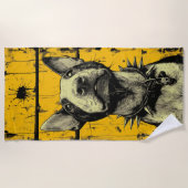 Edgy Bull Terrier Pop Art Portrait ビーチタオル (正面)