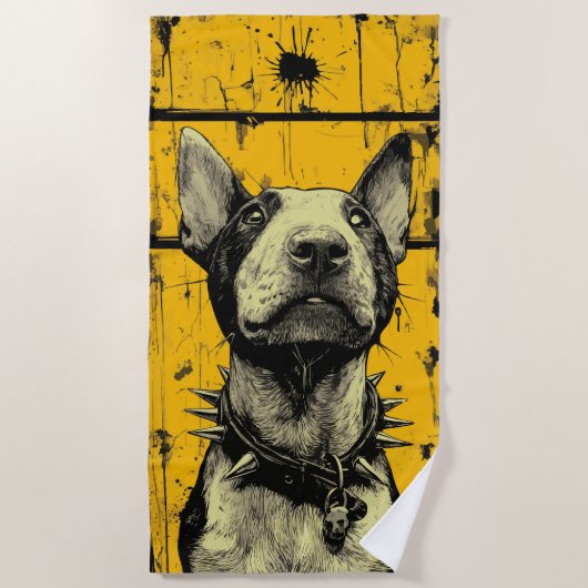 Edgy Bull Terrier Pop Art Portrait ビーチタオル (正面)