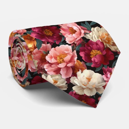 Edgy Christmas Gift For Boyfriend Peonies Flower ネクタイ (ロール)