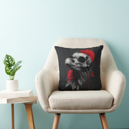 Edgy Crow Skull Gothic Grunge Street Art Pillow クッション (椅子)