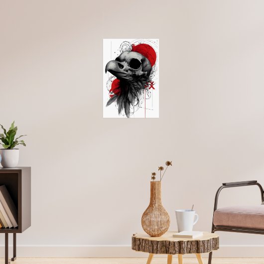 Edgy Crow Skull Gothic Grunge Street Art Poster ポスター (リビング3)