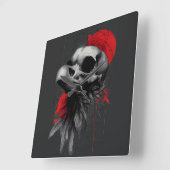 Edgy Crow Skull Gothic Grunge Wall Clock スクエア壁時計 (傾斜)
