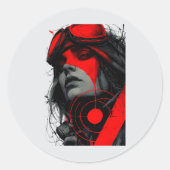 Edgy Cyberpunk Dystopian Girl Red Target ラウンドシール (正面)