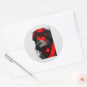 Edgy Cyberpunk Dystopian Girl Red Target ラウンドシール (封筒)