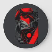 Edgy Cyberpunk Dystopian Girl Red Target ラージ壁時計 (正面)