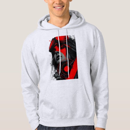 Edgy Cyberpunk Dystopian Girl Red Target Hoodie パーカ (正面)