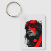 Edgy Cyberpunk Dystopian Girl Red Target Keychains キーホルダー (正面)