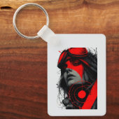 Edgy Cyberpunk Dystopian Girl Red Target Keychains キーホルダー (正面)