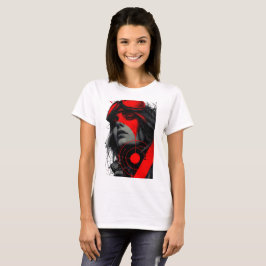Edgy Cyberpunk Dystopian Girl Red Target Women's Tシャツ