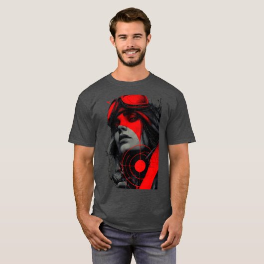 Edgy Cyberpunk Sniper Red Target Graphic T-Shirt Tシャツ (正面フル)